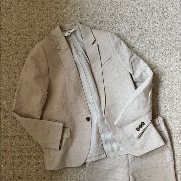 H&M boys beige tan color 2pc linen blend blazer jacket & pants set size 7 years - Picture 4 of 5